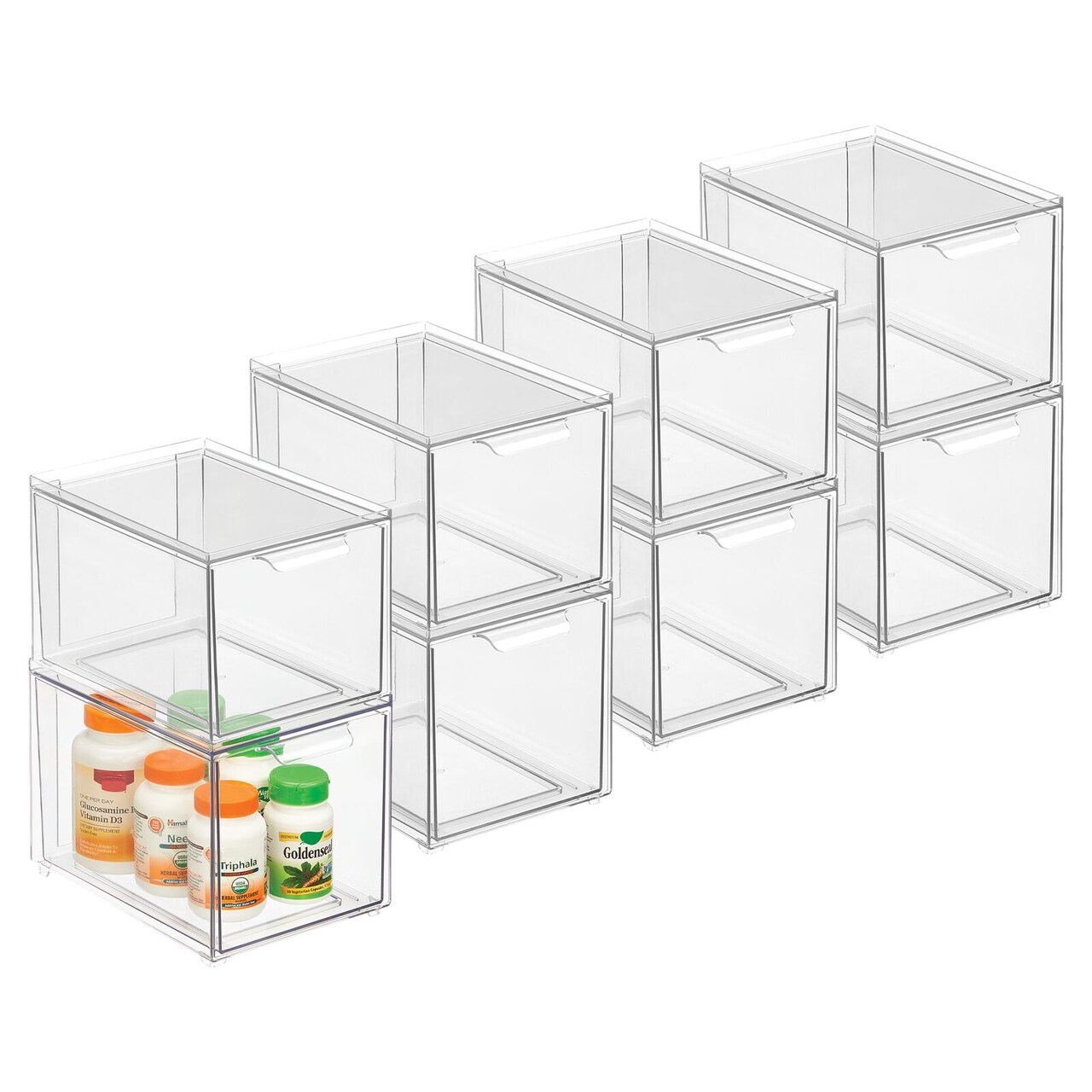 mDesign Plastic Stackable Bathroom Vanity Storage Organizer with Drawer